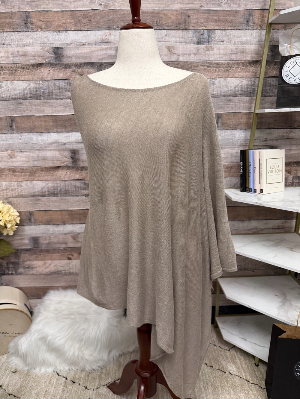 Max Studio taupe asymmetrical poncho